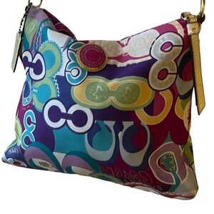 Coach Poppy Multicolor Graphic Shoulder Bag Crossbody Canvas & Gold Trim